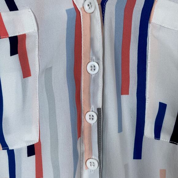 Torrid Womens Blouse White V Neck Button Down Sleeveless Geometric Stripes 00 - Picture 8 of 11